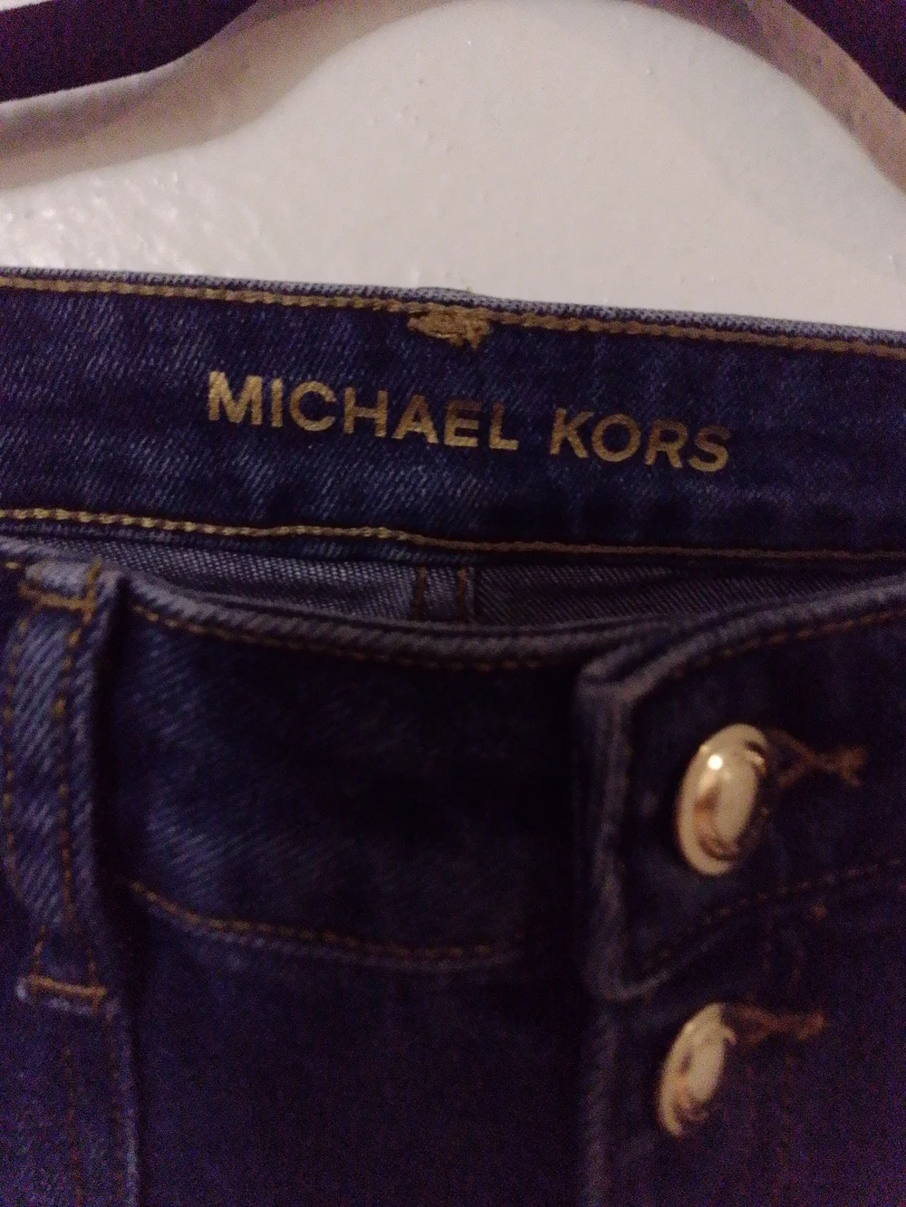 Michael Kors Dark Blue High-Rise Flare Jeans with Gold Buttons Size 12